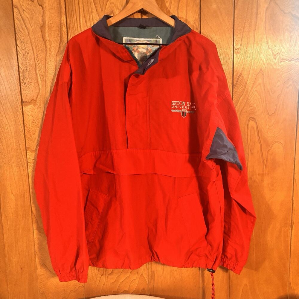Vintage Seton Hall Pirates Gear Pullover Windbreaker Jacket Mens SZ Lg Y2K Red
